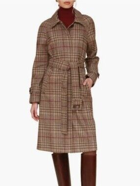 Avec Les Filles Plaid Belted Longline Coat